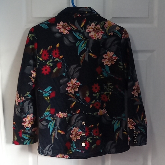 Women's Floral Print Light Jacket Size XL Black Coat w/ Gold Buttons - Picture 11 of 15